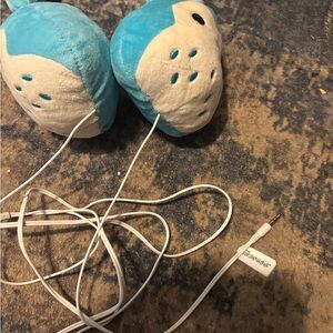 Blue and White Plush Earphones - Cute Animal Design